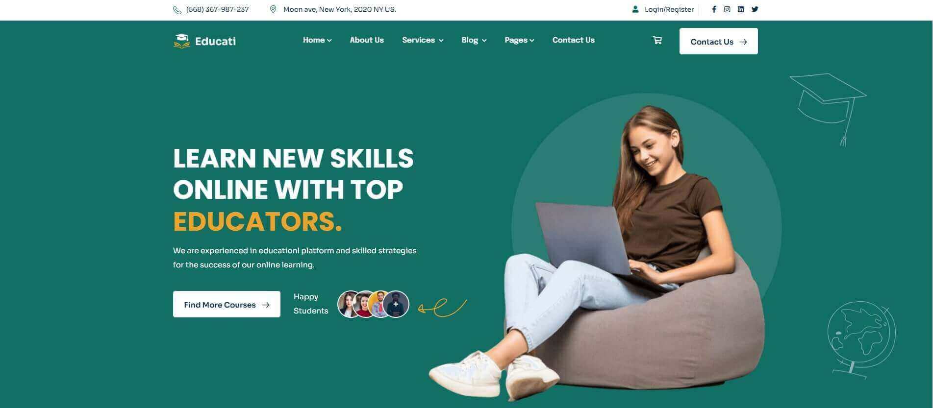 Educate educational website template layout designed for schools and academic institutions