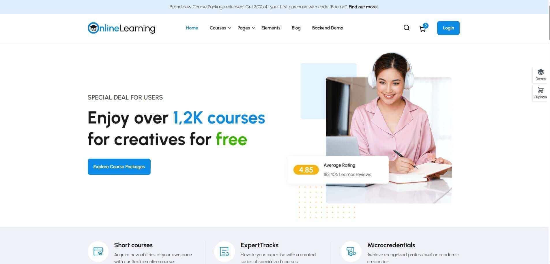 Eduma Education WordPress Theme homepage design for online courses and eLearning platforms
