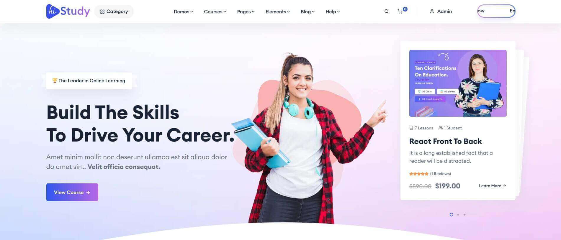 HiStudy Education WordPress Theme modern design for universities and eLearning platforms