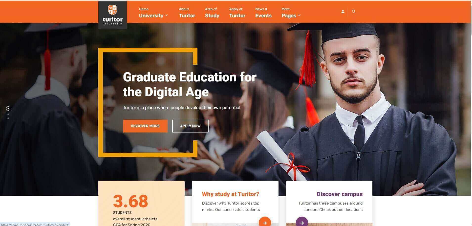 Turitor Education WordPress Theme website layout for online courses and training institutes