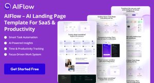AIFlow – Free modern SaaS landing page template for AI-powered platforms, startups, and agencies. Create high-converting pages easily.