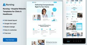 Free responsive hospital website template for clinics and healthcare providers with online booking, lead generation, and patient engagement features.