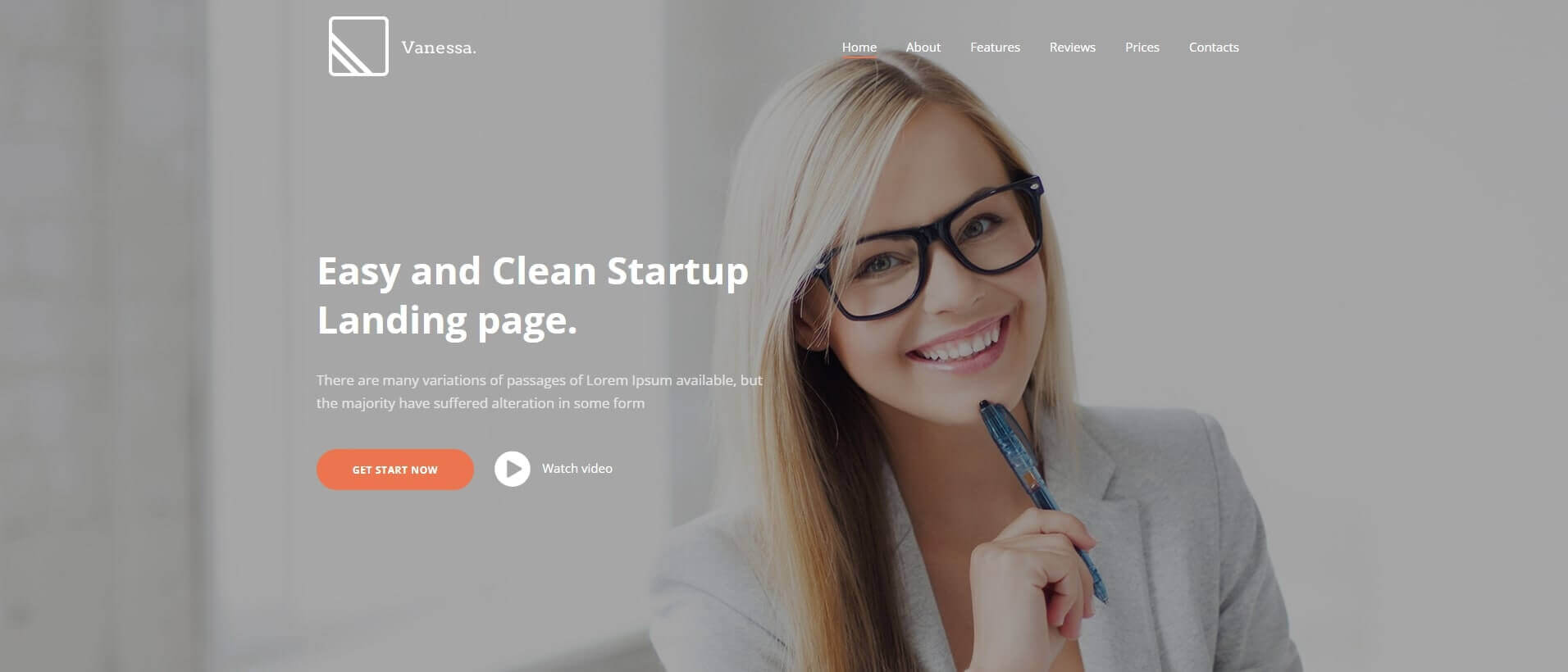 Vanessa lightweight landing page template with fast-loading sections and mobile-friendly layout