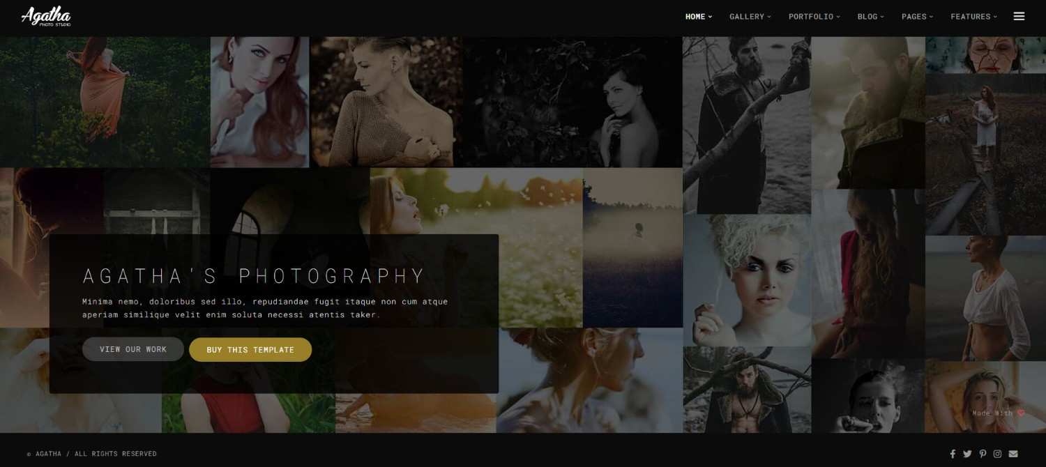 Agatha – photography-focused free portfolio website templates with gallery layouts