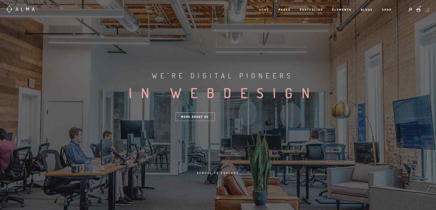 17+ Top Minimalist WordPress Themes for Professional Sites Alma minimalist WordPress themes multi-purpose homepage with clean sections