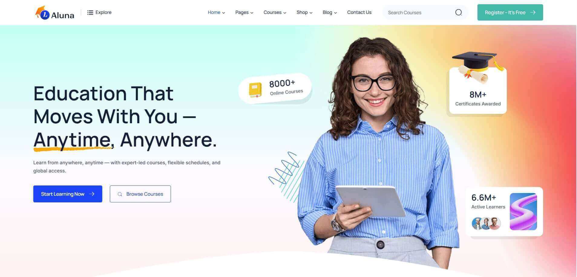 LMS WordPress themes website layout for online learning platform