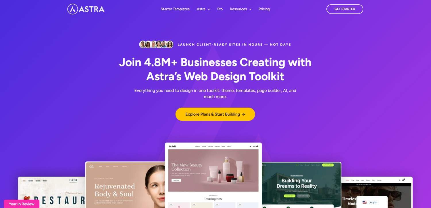 Astra WordPress portfolio theme showing a clean and professional freelancer portfolio website layout.