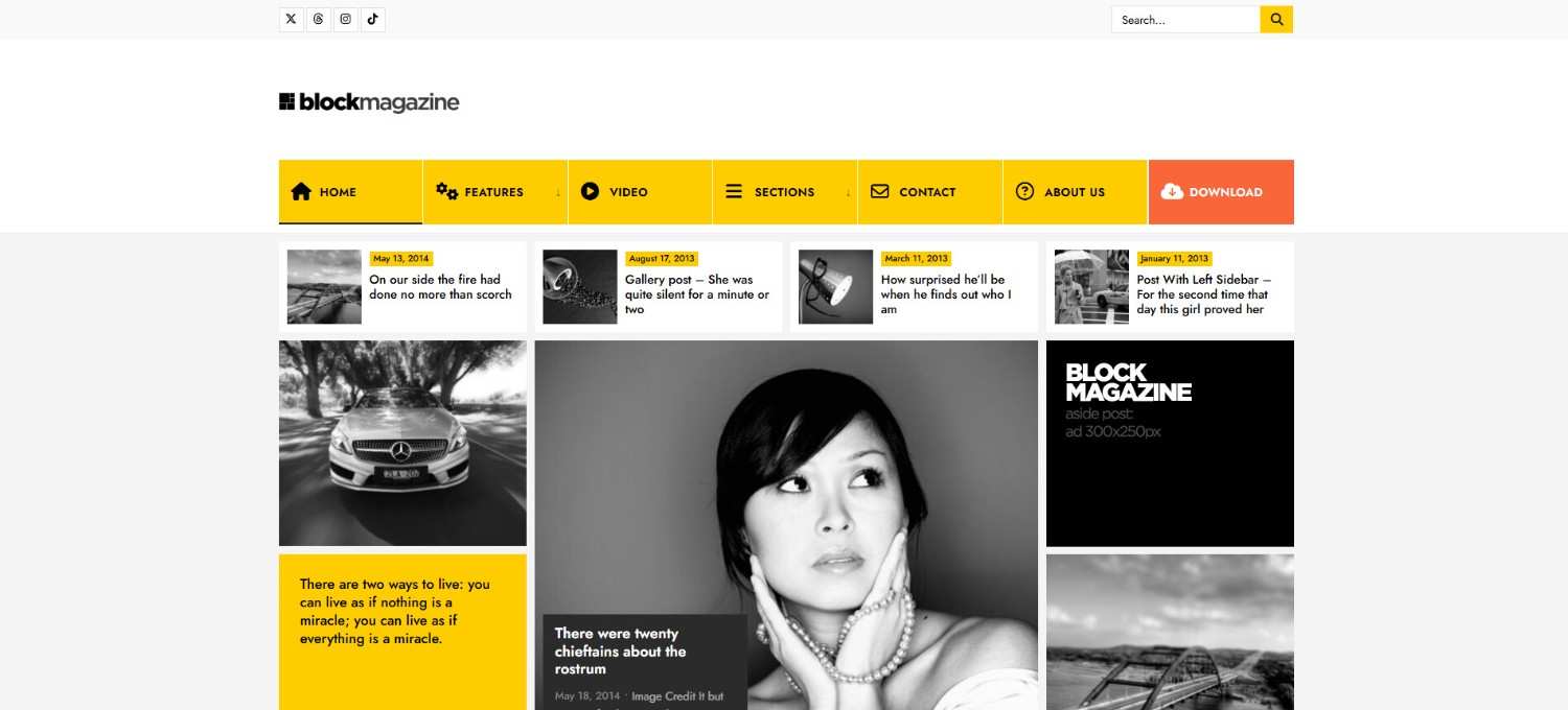 17+ Top Minimalist WordPress Themes for Professional Sites Block Magazine minimalist WordPress themes flat design blog homepage