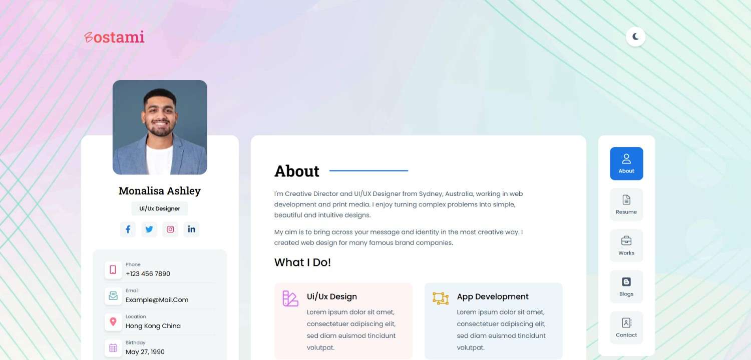Top 11 React Portfolio Templates for Freelancer & Creatives Bostami React Portfolio Template as a creative React portfolio template for modern personal portfolios