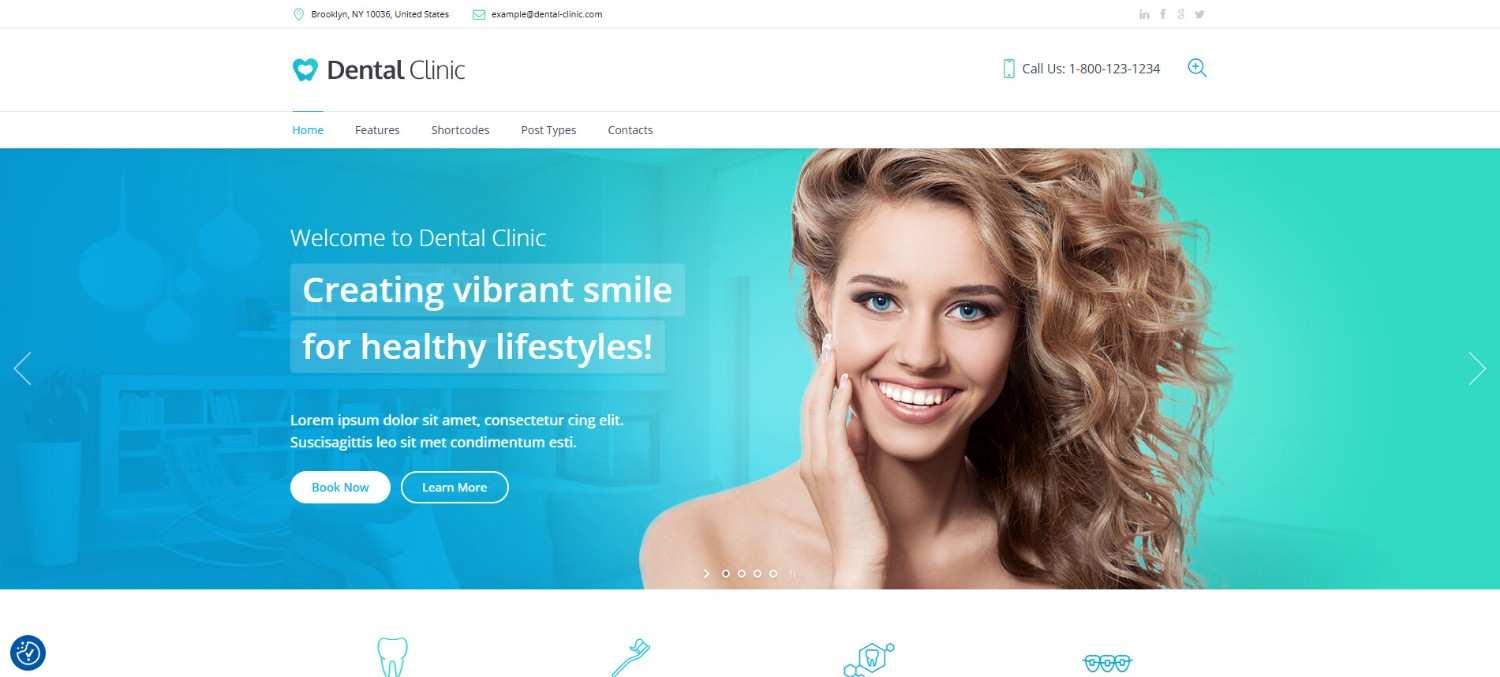 Dental Clinic Dentist WordPress Theme for modern dental websites with service and doctor pages