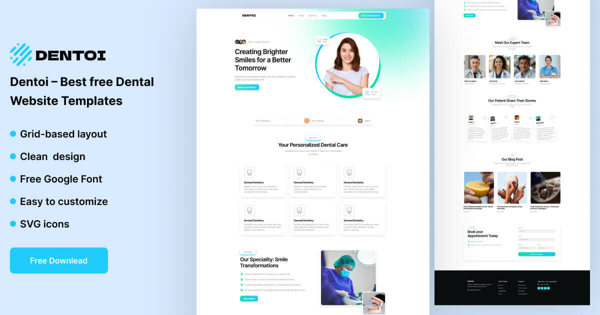 Dentoi – Best free Dental Website Templates