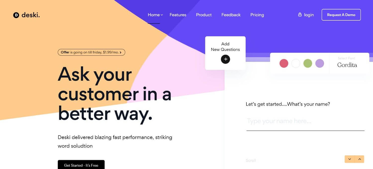 Deski ReactJS template showing SaaS landing page and dashboard