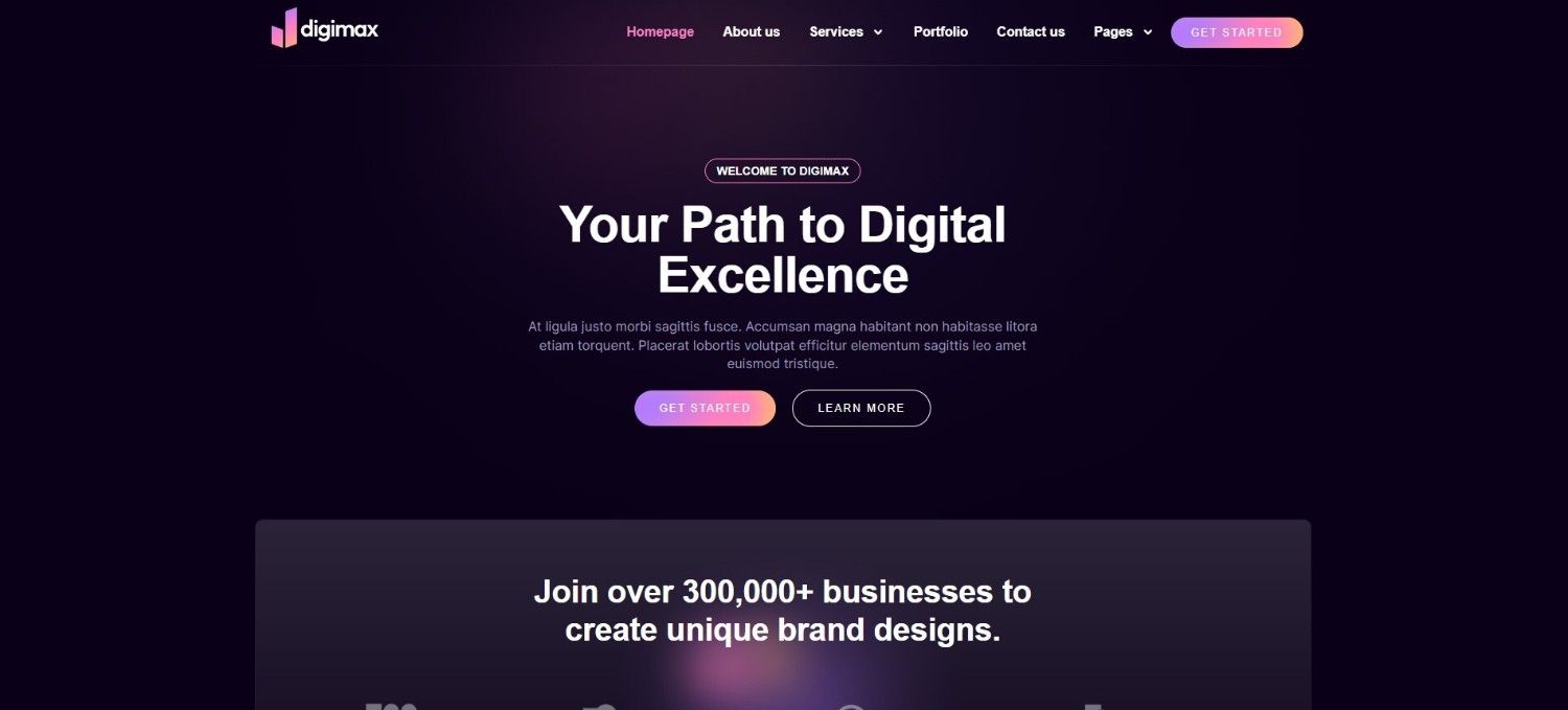 Digimax Elementor Pro digital marketing agency website template kit for WordPress with customizable layouts and responsive design