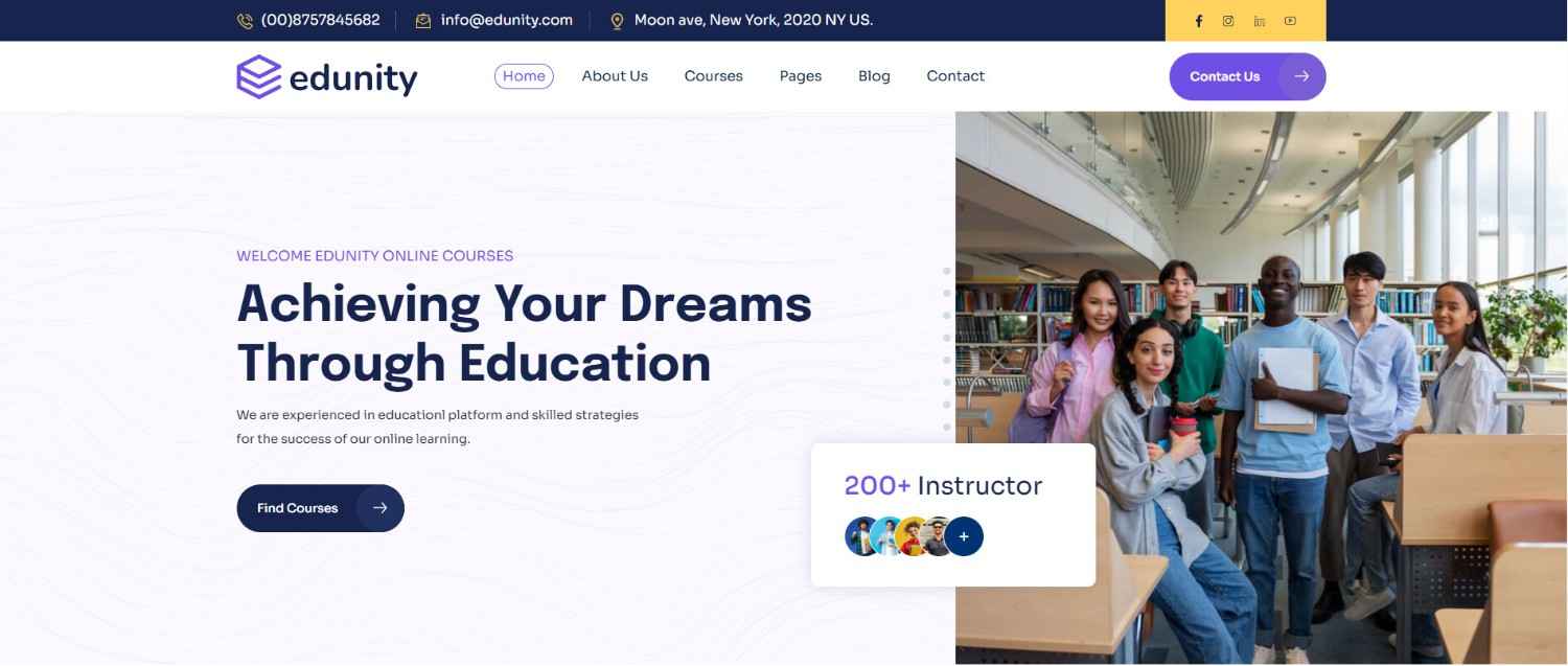 17+ Top Minimalist WordPress Themes for Professional Sites Edunity minimalist WordPress themes education homepage with course listings and simple design