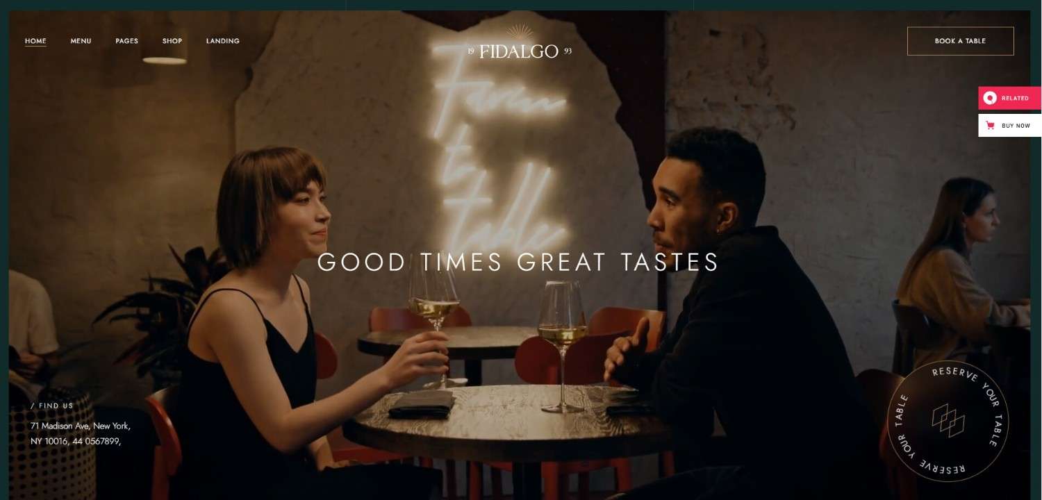Best 11 Restaurant WordPress Themes Top Picks 2026 Fidalgo elegant restaurant WordPress theme for fine dining and luxury café websites.