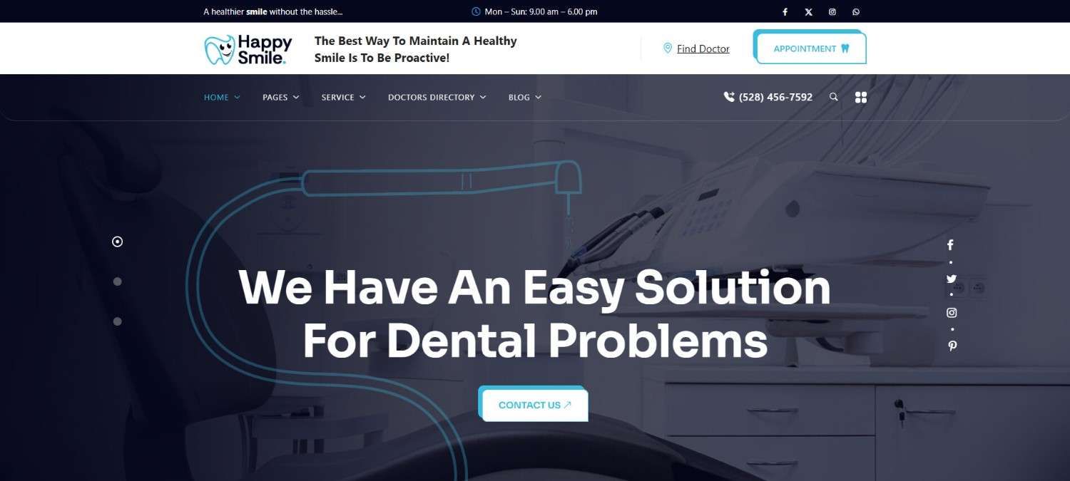 AllSmiles Dentist WordPress Theme for dental clinics with SEO-friendly design and online appointments