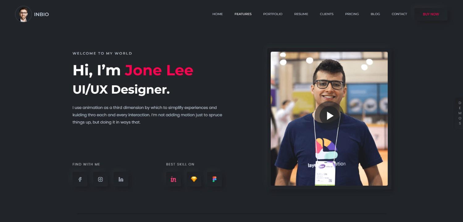 InBio – minimalist free portfolio website templates for designers and developers