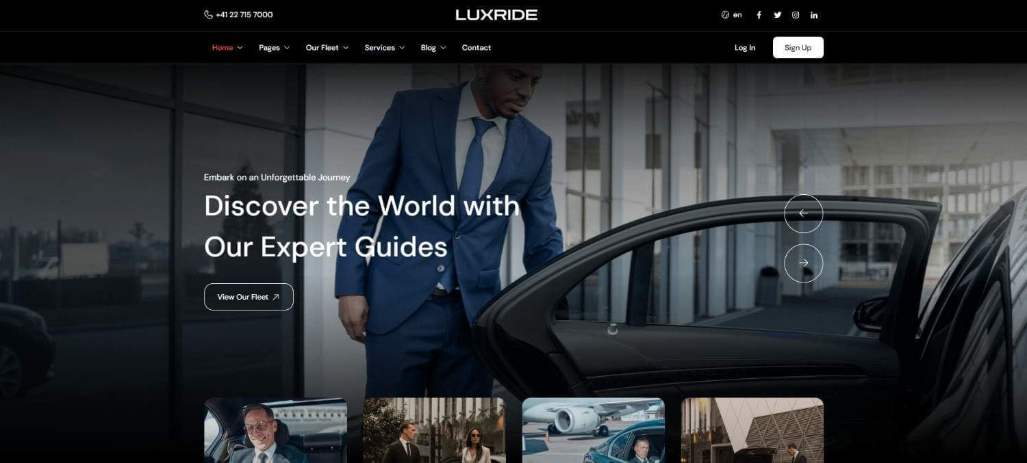 Luxride ReactJS template showing car listings and booking pages