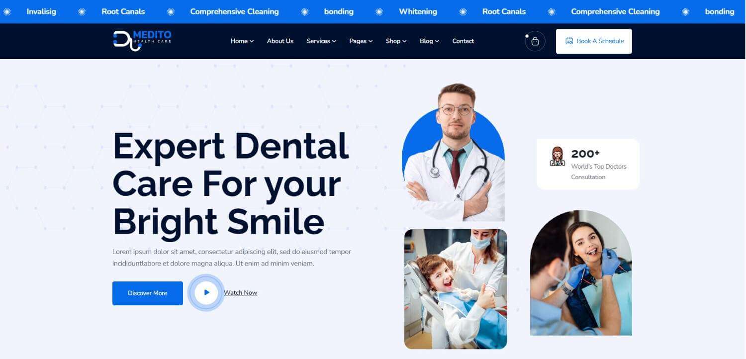 Medito React JS template for health, medical, and online pharmacy shops – free React templates sample with RTL