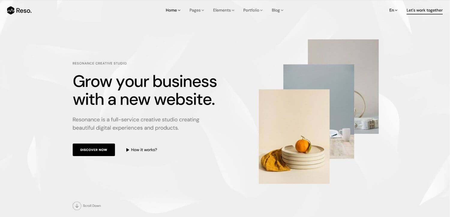 Resonance ReactJS template showing portfolio and service pages