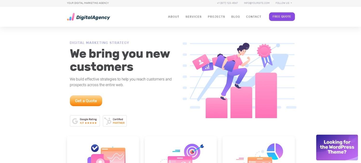 SEOWP digital marketing agency website template HTML5 with clean design, responsive layout, and conversion-focused pages.