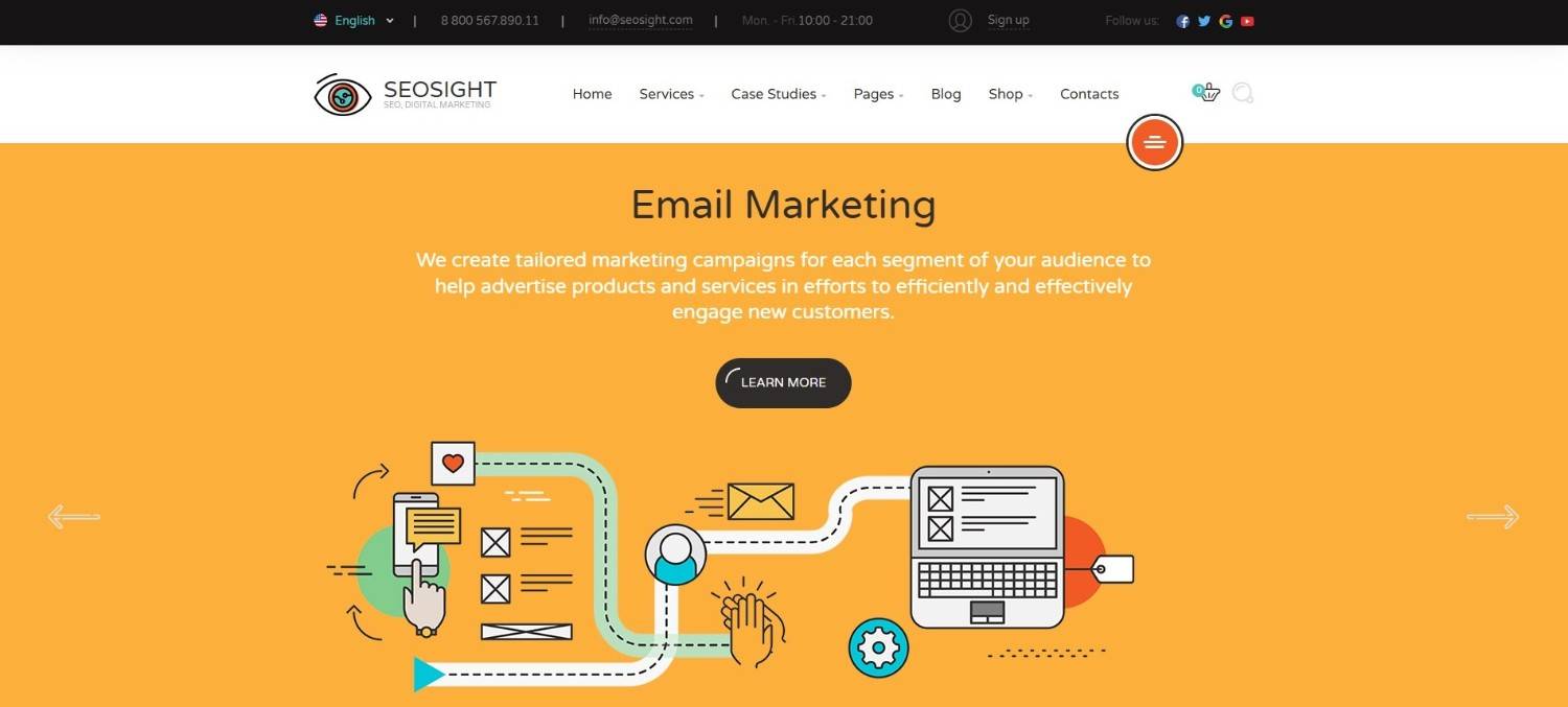 Seosight digital marketing agency website template HTML featuring portfolio, services, testimonials, and SEO-friendly design.