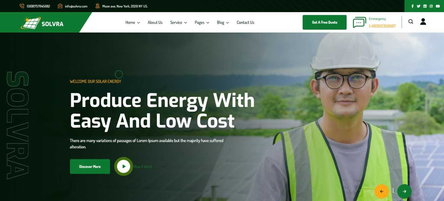 17+ Top Minimalist WordPress Themes for Professional Sites Solvra minimalist WordPress themes solar energy homepage with eco-friendly layout