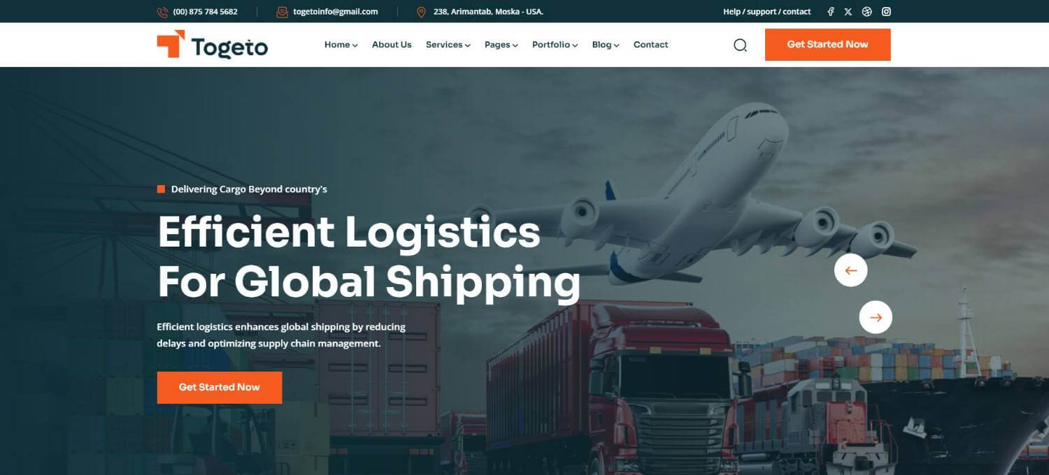 ToGeto React template for freight broker and logistics websites – free React templates inspiration