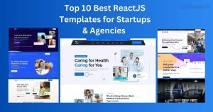 "Top 10 ReactJS templates for websites showing responsive layouts, landing pages, dashboards, portfolios, and modular page templates for startups and agencies"