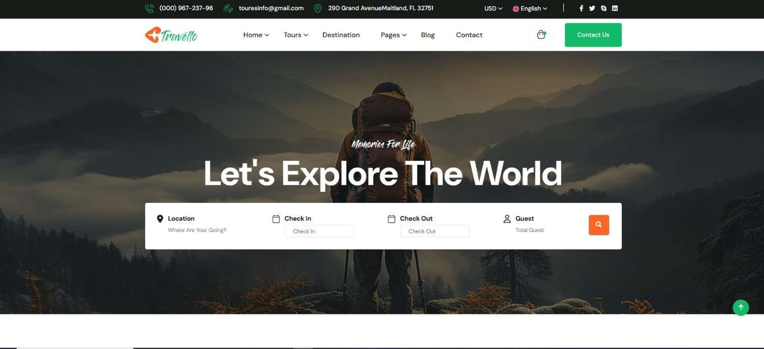 Travello travel booking HTML template, one of the best WordPress themes for travel blogs and travel agency websites, fully responsive and SEO-friendly