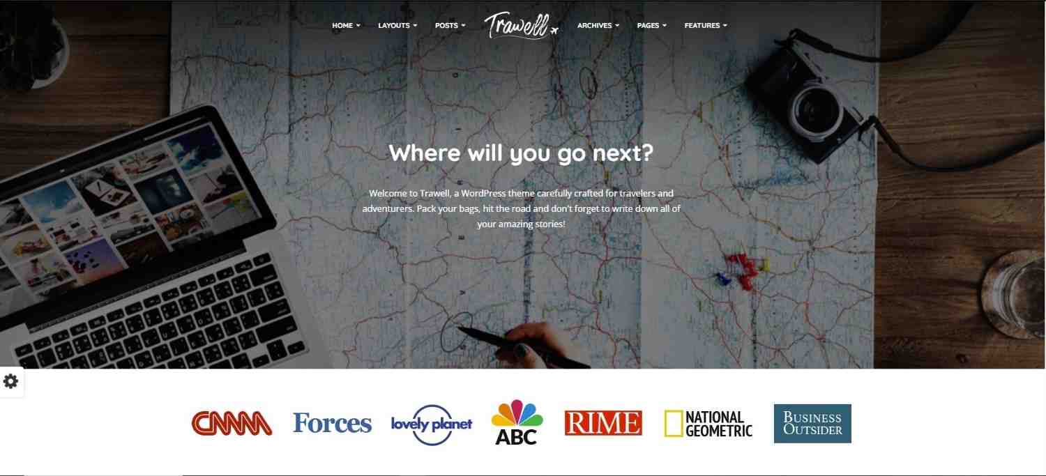 Trawell WordPress theme for travel bloggers, mobile-friendly and one of the best WordPress themes for travel blogs with clean layouts and galleries