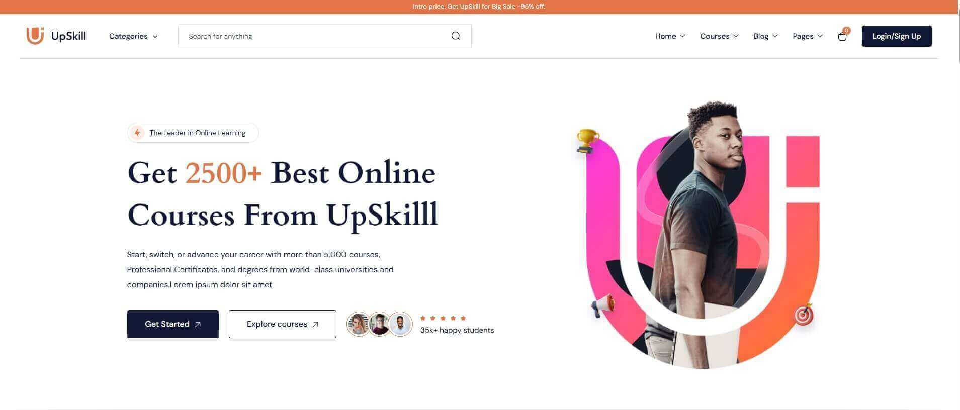 LMS WordPress themes website layout for online learning platform