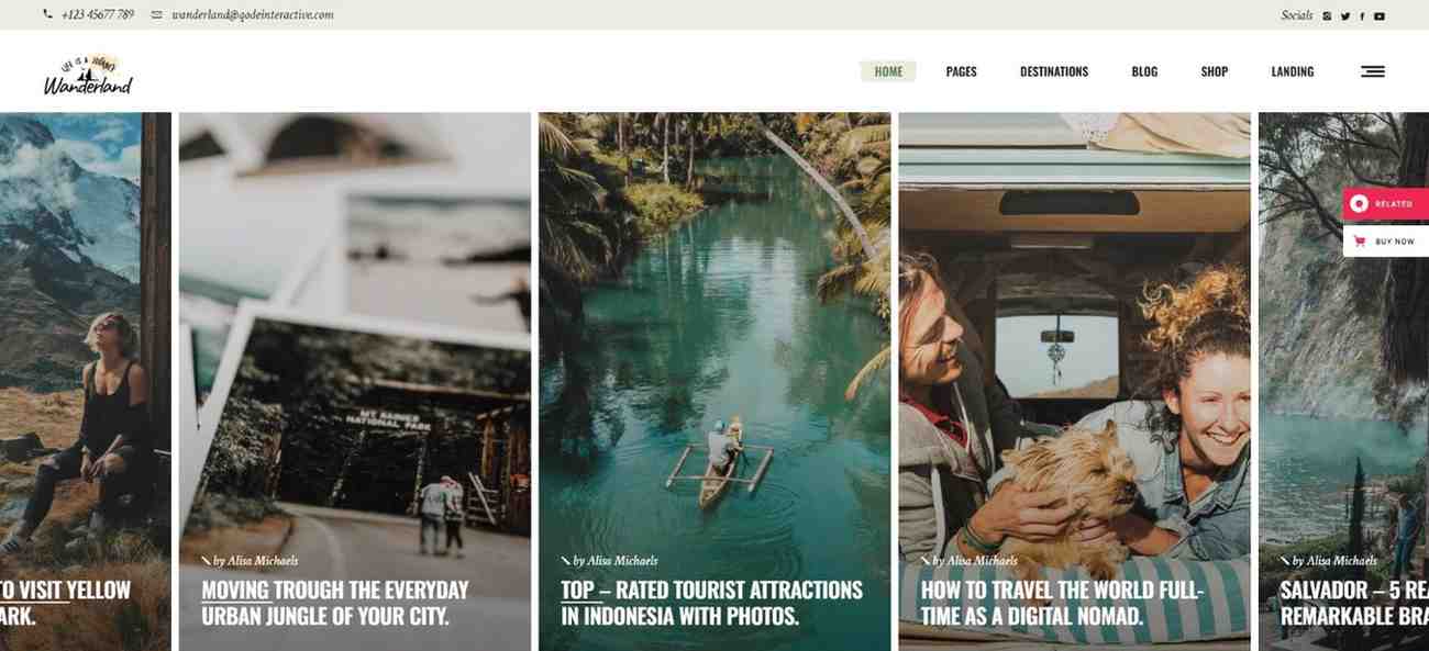 Wanderland creative WordPress travel blog theme for bloggers and photographers, mobile-friendly, responsive, and one of the best WordPress themes for travel blogs.