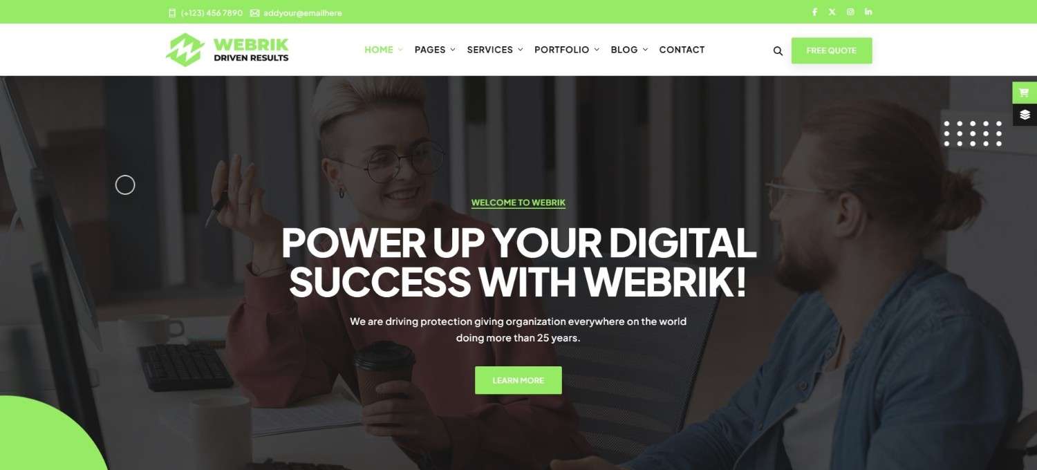 Webrik digital marketing agency website template with modern homepage, service sections, and fully responsive layout.