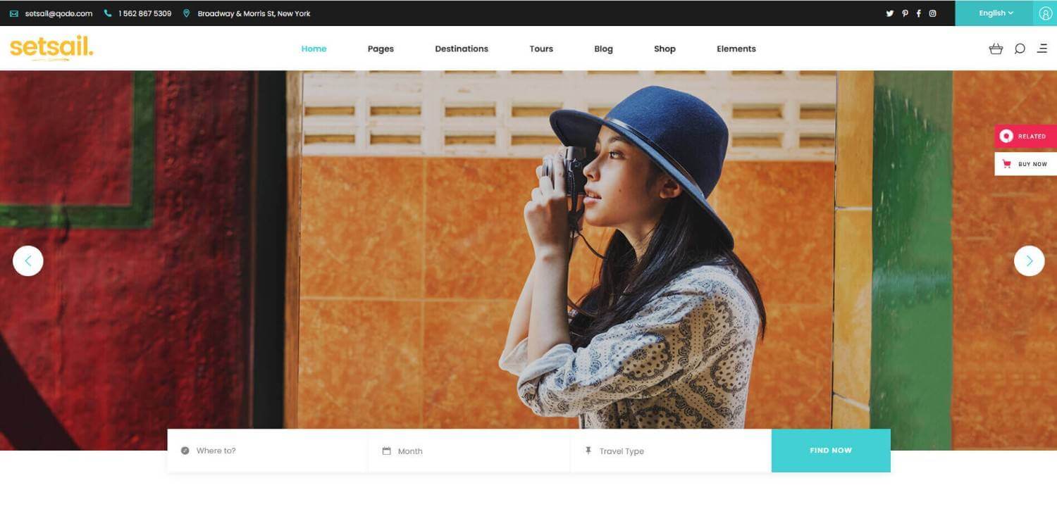 SetSail travel theme design with destination and tour sections