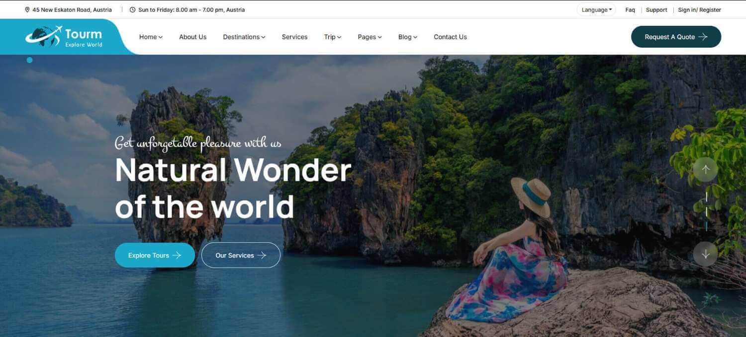 Tourm tour booking website theme design for travel agencies