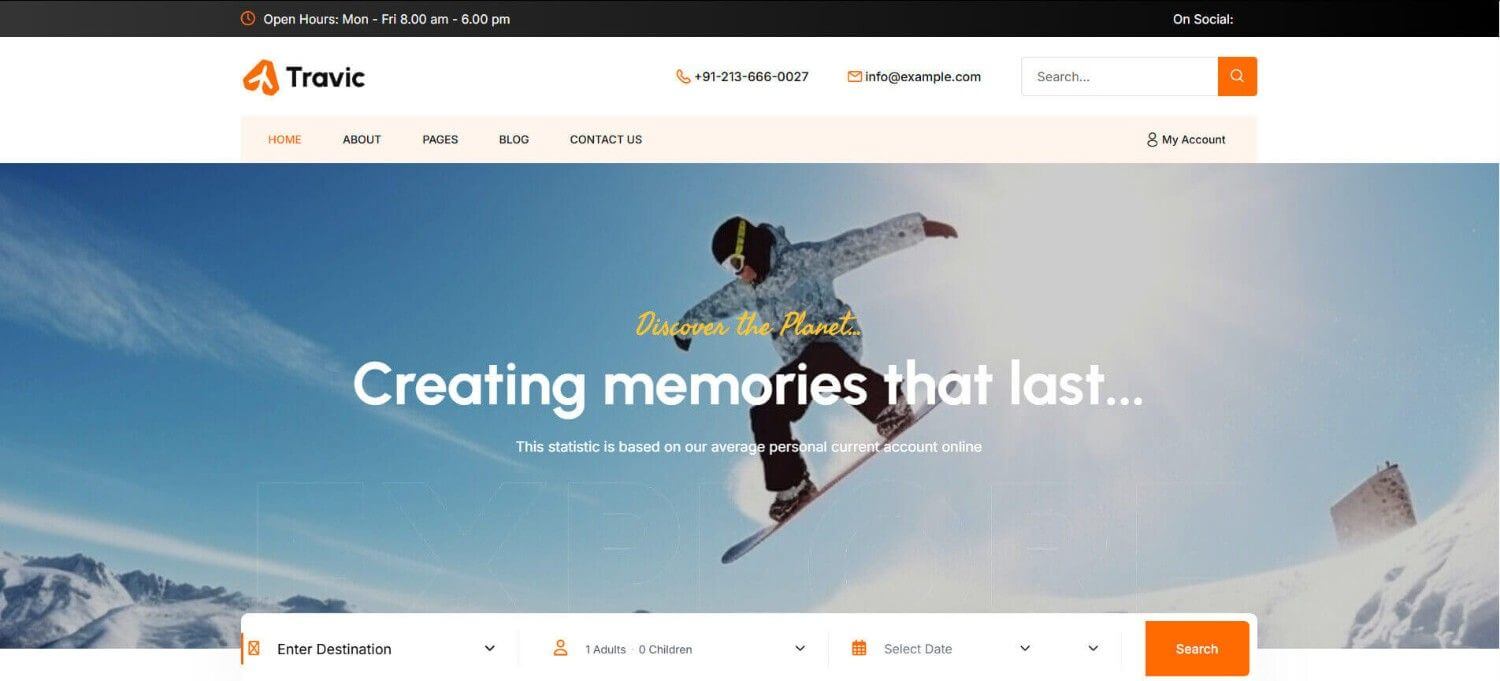 Travic travel agency website theme with tour listing page