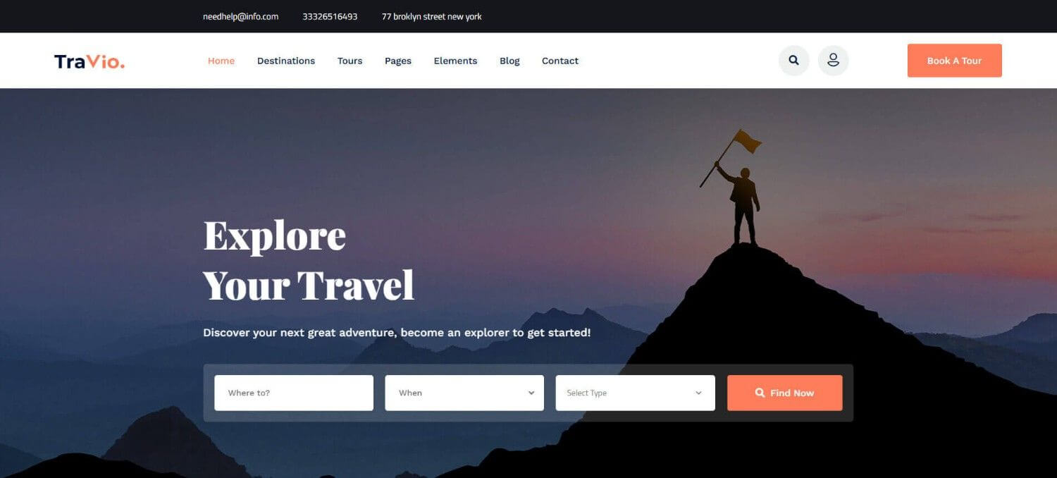 Travio travel agency website layout with tour packages