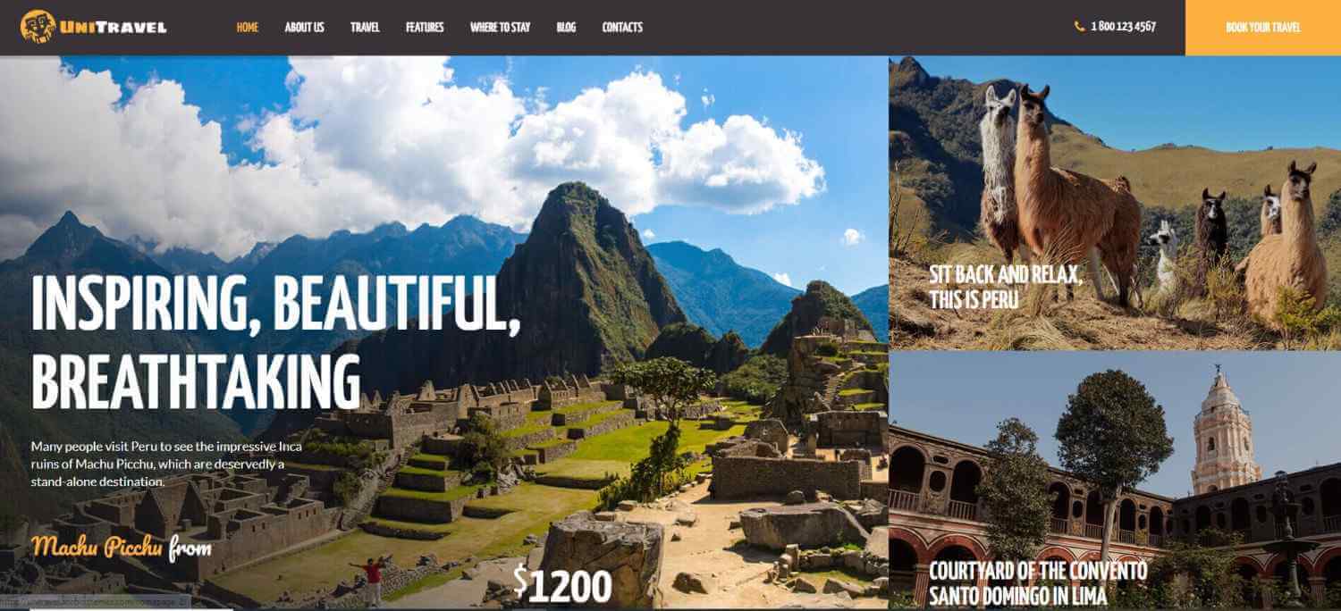UniTravel tourism website design for travel service companies