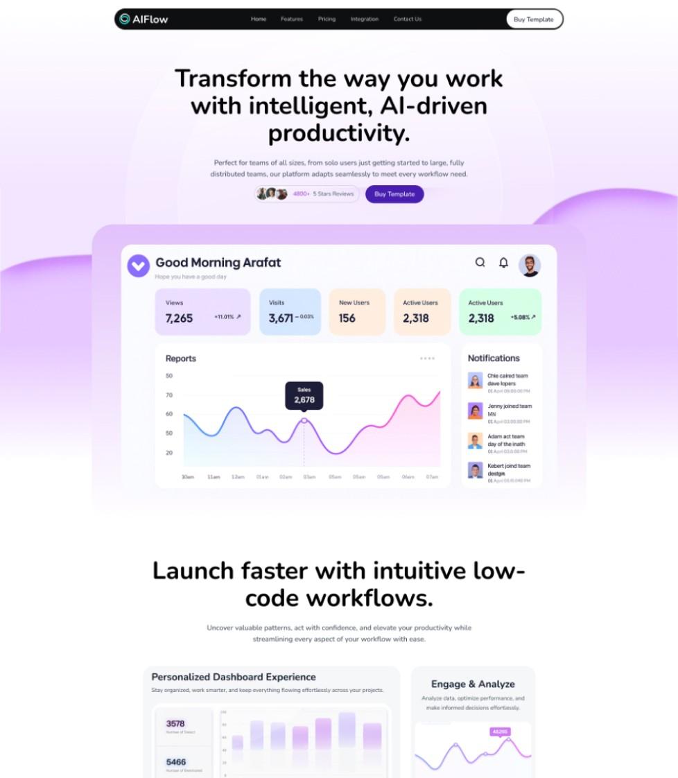 20+ Best Free Figma Website Templates for Your Projects "AIFlow free Figma website template for SaaS and productivity landing pages"