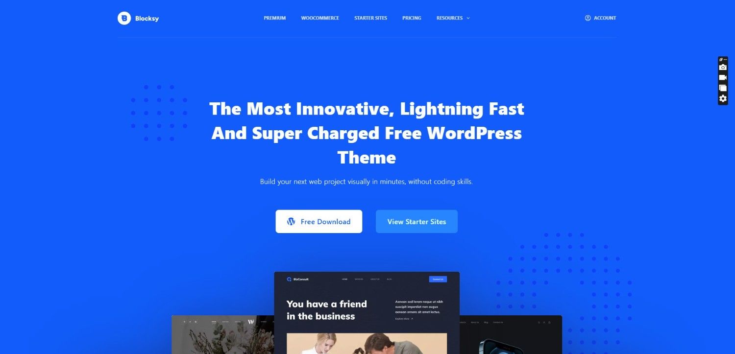Blocksy free WordPress website layout – versatile and responsive design, one of the best WordPress themes free for portfolios and businesses.