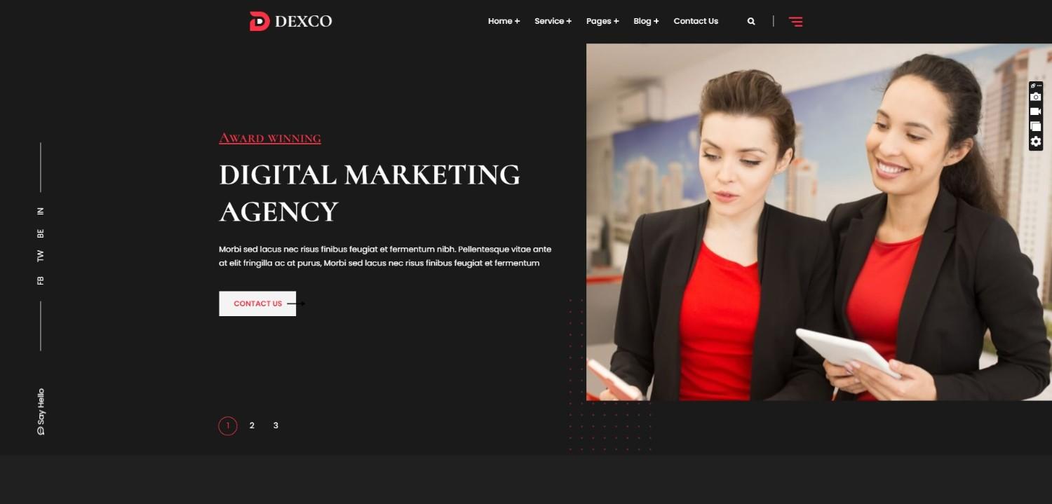 Dexco digital marketing agency WordPress website screenshot – one of the best WordPress themes free for startups and agencies.