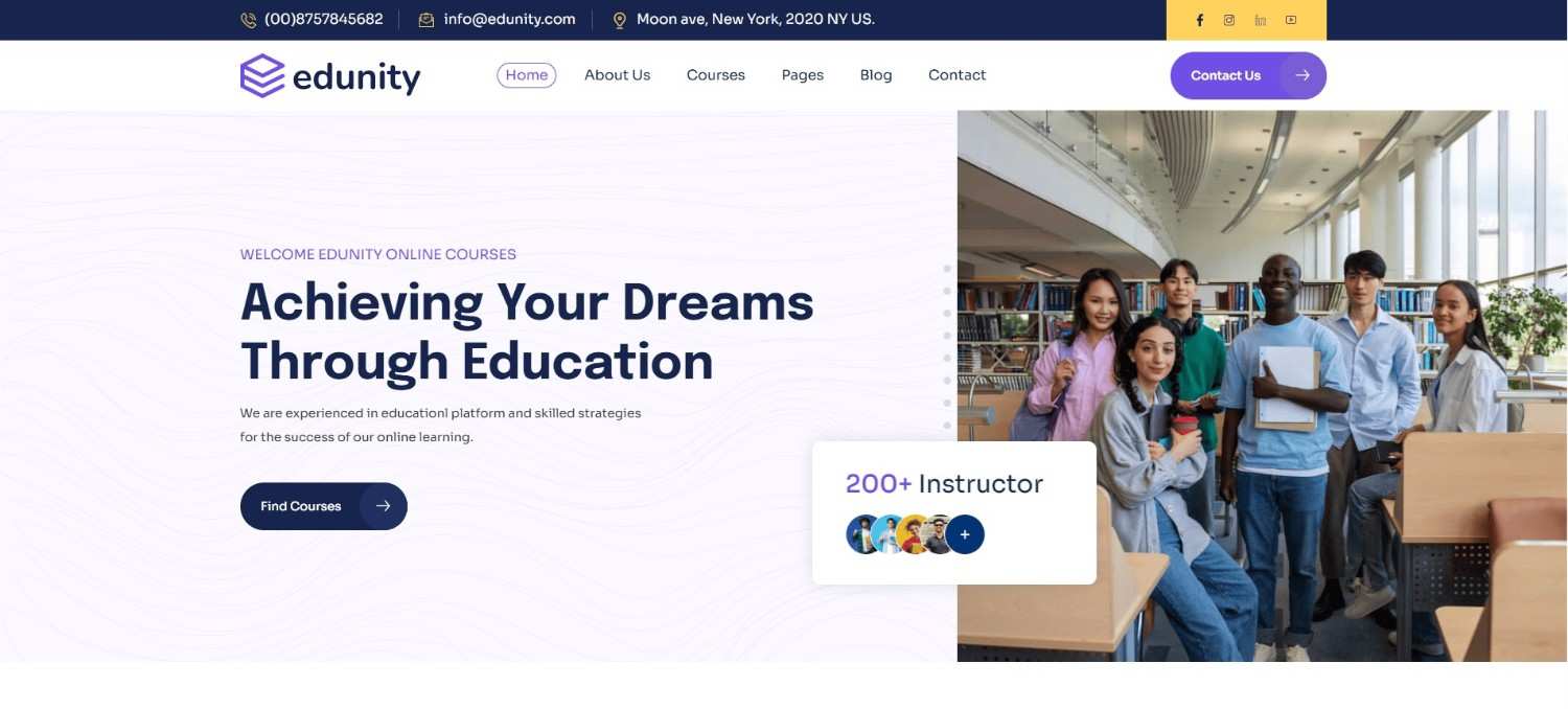 Edunity Education WordPress Theme – top choice among best premium WordPress themes for schools and online courses