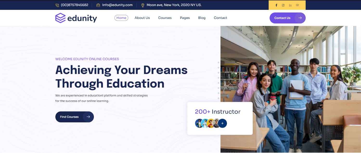 Edunity – "Edunity responsive online course WordPress themes for schools, universities, and instructors"