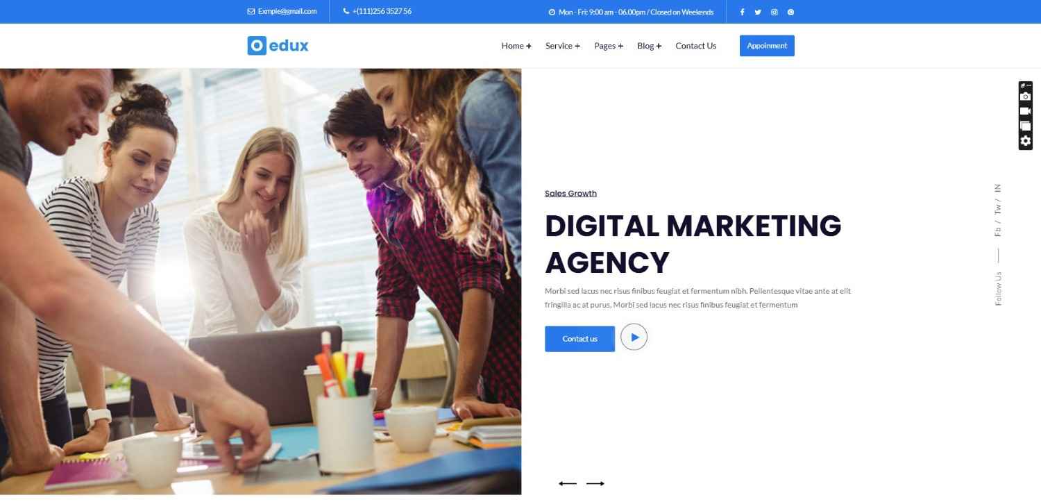 Edux digital agency WordPress website demo – responsive and SEO-friendly, one of the best WordPress themes free.
