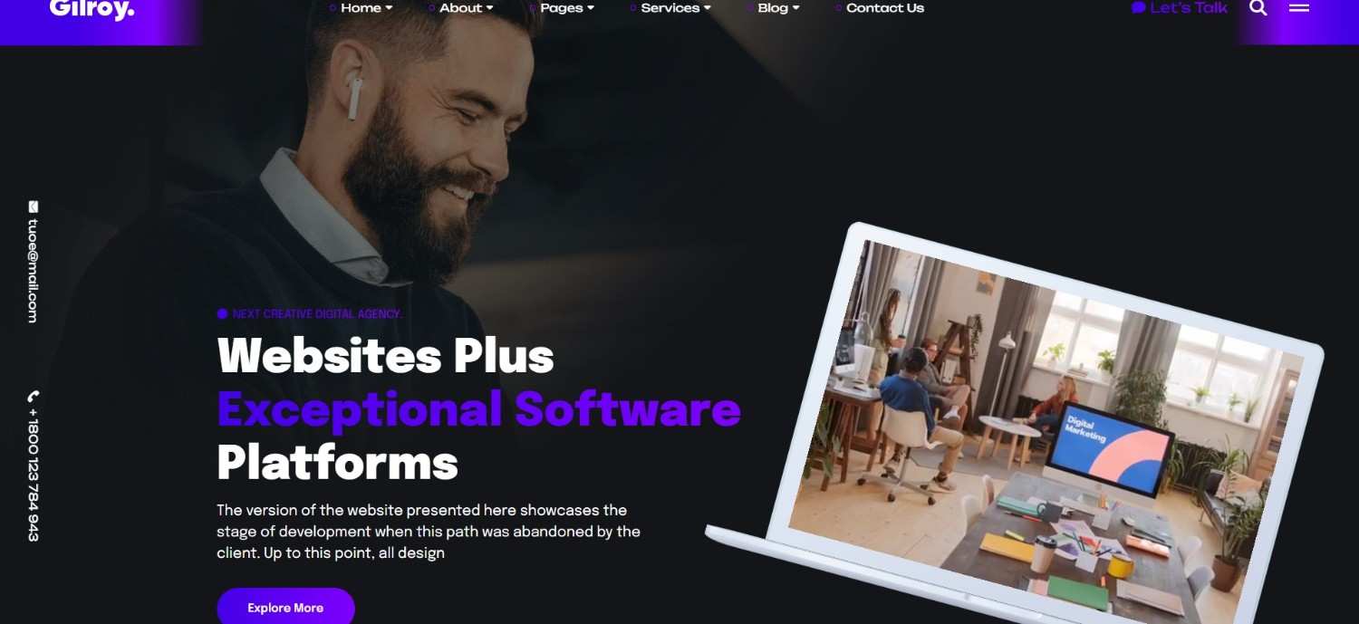 Gilory digital agency WordPress themes with Elementor builder and mobile responsive website template
