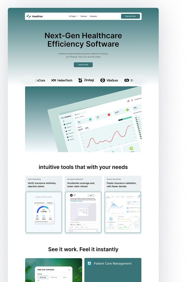 20+ Best Free Figma Website Templates for Your Projects "Healthier free Figma website template for SaaS web design and AI startup websites"