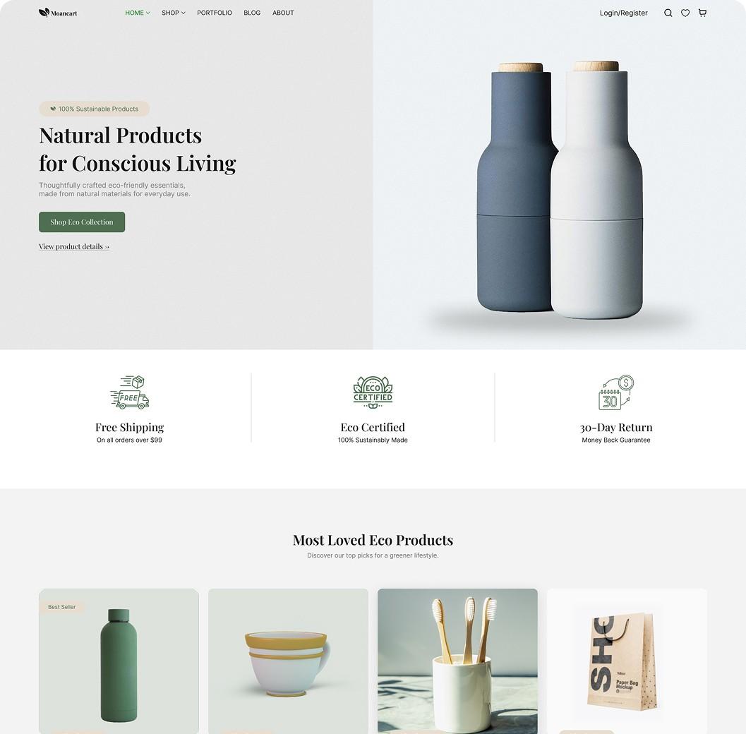 20+ Best Free Figma Website Templates for Your Projects "MoanCart free Figma website template for eCommerce stores and online