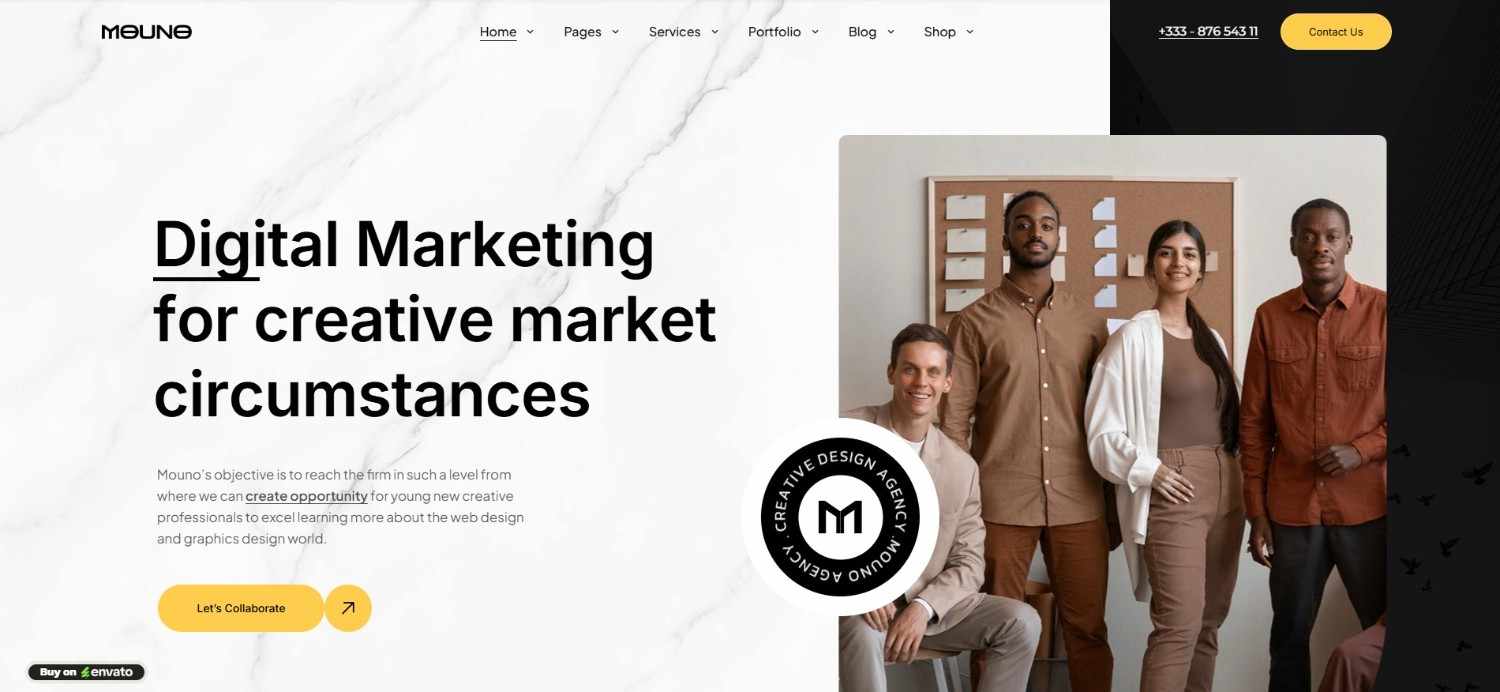 Mouno creative digital agency WordPress themes with minimal portfolio layout and responsive design