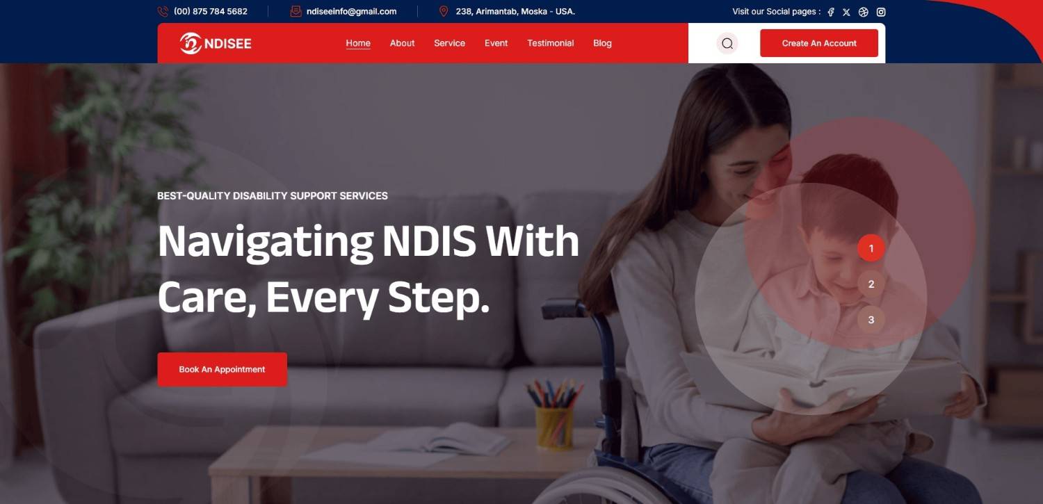 NDISEE NDIS Disability & Childcare React Template – accessible and easy-to-use in best premium WordPress themes for care services
